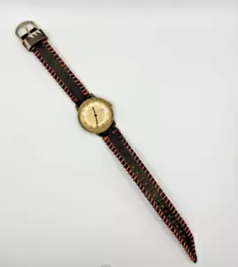 1975 34mm Gold Timex Marlin Manual Winding Watch - Working - Custom Leather Band - Picture 1 of 9