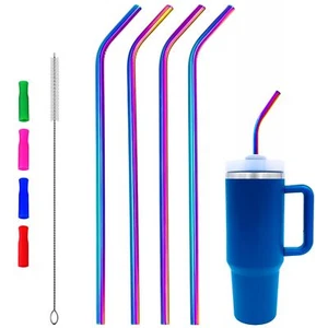4 Pack 14" Extra Long Reusable Colorful Stainless Steel Metal Bent Straw for ... - Picture 1 of 6