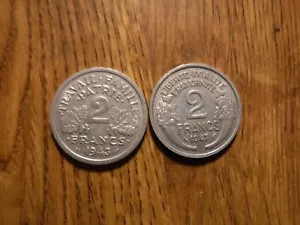 FRANCE 2 FRANCS 1943 & 1947 TWO COINS (276) - Picture 1 of 2