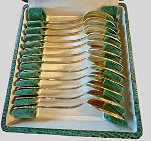 18K Goldplated French Silver Demitasse Spoons, Set of 12 by Edouardo Deetjen - Picture 1 of 8