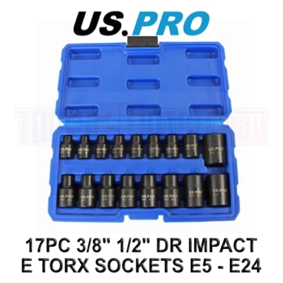 US PRO Tools 17pc 3/8" & 1/2" dr Impact E-Torx Socket Set E5 to E24 3420 - Image 1 of 4