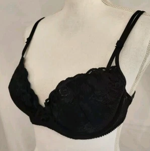Vintage Olga Bra Black Lace Floral Mystique 33166 Contour Lined Underwire Sz 36C - Picture 1 of 7