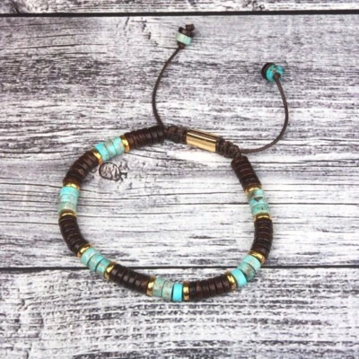 Natural Coconut Shell Beads Dainty Bracelet Jasper Stone Healing Bracelet - Image 1 of 3