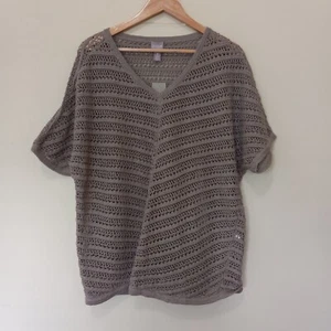 New! CHICOS Women's Brown Crochet Cotton Blend V Neck Casual Resort Sweater 3 - Picture 1 of 6