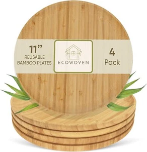 Ecowoven Bamboo Wood Plates (4) Serving Chargers/Platters for Sustainable Dining - Picture 1 of 10