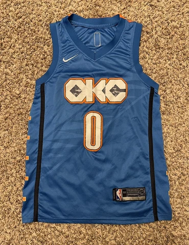 NBA Russell Westbrook OKC Thunder Jersey Nike Mens M 44 Blue Basketball Swingman Cover