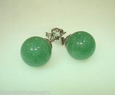 PENDIENTES 10MM BOLA CORTE REDONDO VERDE CALCENDONIA AVENTURINA CUARZO POSTE 316L Foto 1 de 2