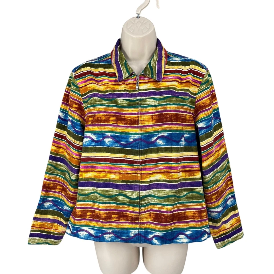 Chaqueta Coldwater Creek Arco Iris Mujer Talla M Pequeña Rayas Retro Algodón Cremallera Foto 1 de 4