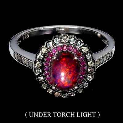 Anillo de plata de ley 925 ópalo ovalado 8x6 mm rubí Myanmar zafiro piedras preciosas tamaño 9 Foto 1 de 4