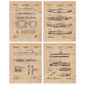 Classic Submarine Battleship Patent Prints, 4 (8x10) Art Decor Home Work Office - Picture 1 of 10