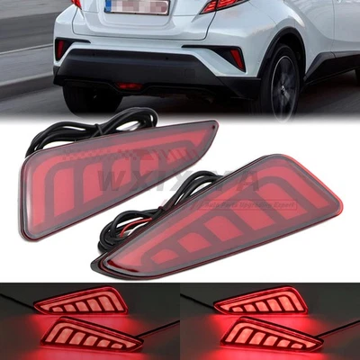 Pair LED Rear Bumper Brake Taillight For Toyota C-HR 2017-2021 Driving Lamp Red - Image 1 of 4