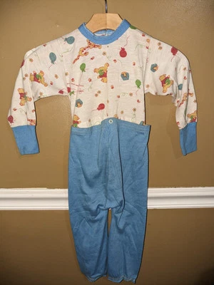 Vintage 1980's Winnie The Pooh Baby Pajama Set Snaps At Waist 4T Toddler  - Image 1 of 4