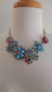 Joan Rivers Classics Collection Necklace Statement Blue & Pink Floral W Pouch - Picture 1 of 13