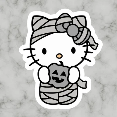 Kitty Cat, Kawaii Cute Fun Halloween Hello Adorable Glossy Vinyl sticker, Decal - Image 1 of 2