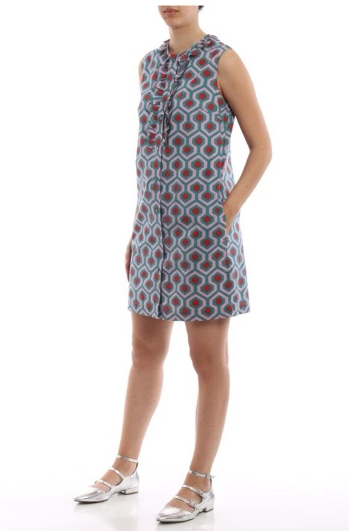 Max Mara Weekend Dress Large Curvato Geometric Print Aline Shirt Sleeveless - Image 1 of 4