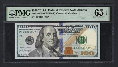 United States-Federal Res. 100 Dollars 2017A Fr#2190-F* (PF* Block) UNC Grade 65 - Image 1 of 2