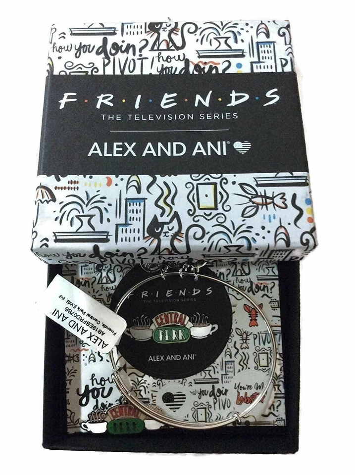 Alex and Ani Friends Central Perk Charm Bangle Bracelet Shiny Silver Tarnish