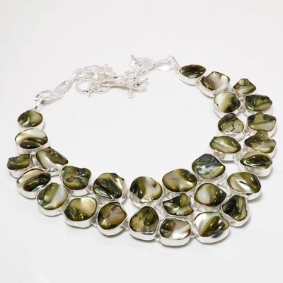 Colar de pedra preciosa verde madrepérola feito à mão joia de presente exclusiva 18" BN 4119 - Imagem 1 de 4