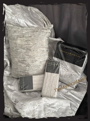 4 PC~Donna Karan LUNA F/Queen Duvet, 2 Euro Shams, Decorative Pillow -Silver - Image 1 of 4