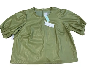 Neu mit Etikett Anthropologie Plus 3X Find Me Now Bekah Kunstlederbluse grün Bluse Top - Bild 1 von 9