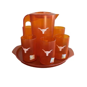 BENTLEY - Orange Texas Longhorn Pitcher & Tray & 3 Each 16 oz & 20 oz Cups NEW! - Picture 1 of 15