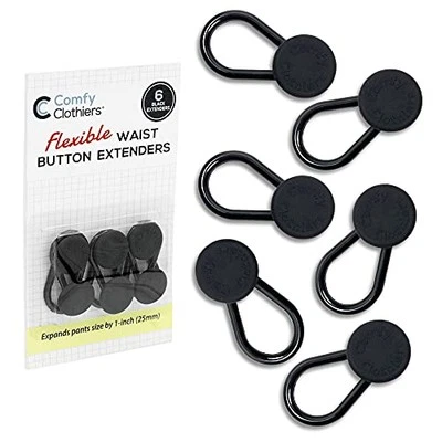 Flexible Button Waist Extenders for Pants (6-Pack Black) Men and Women’s  - Image 1 of 4