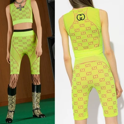 GUCCI TOP BIKER SHORTS ACTIVEWEAR LOVE PARADE GG LOGO YELLOW $1,440 M / Medium - Image 1 of 4
