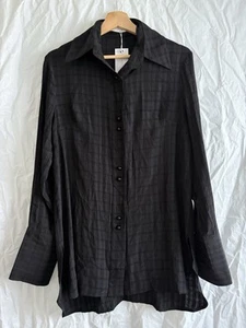 White Sandstorm Black Button Up Collared Tunic Blouse Size Medium - Picture 1 of 10
