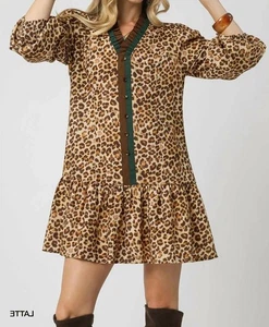 Umgee Damen Minikleid Leopardenmuster Langarm Multi - Bild 1 von 11