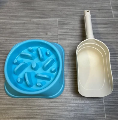 Slow Feeder Dog Bowl & 2 Cup Food Scoop Set | Puzzle Maze Pet Feeding Dish - Image 1 of 4