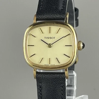 TISSOT Vintage Manual Wind Ladies Watch Gold SS New Leather band Swiss Made - image 1 of 4