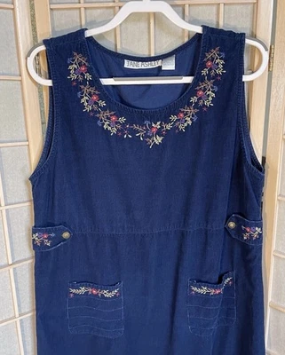 Vestido midi vintage Jane Ashley L azul micro pana bordado jersey cabaña Foto 1 de 4