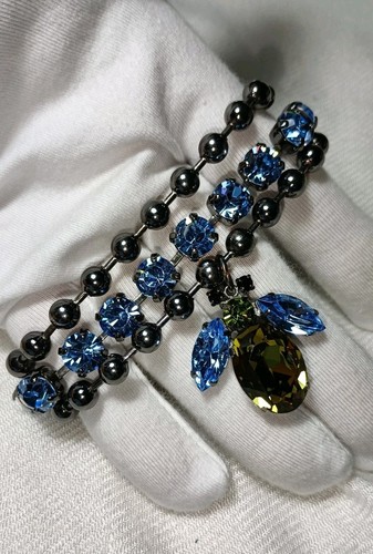 Bracciale Tennis Coach Gunmetal Gone Cristallo Blu Insetto Charm 7 5 In