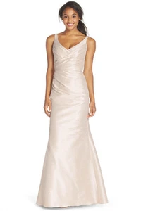 NEW HAYLEY PAIGE V-Neck Draped Dupioni Trumpet GOWN Sz 10 $240 PEARL PINK - Picture 1 of 1