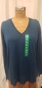 Katherine Barclay Merino Extra Fine Wool Blue Crewneck Sweater Womens XL B1 - Picture 1 of 12