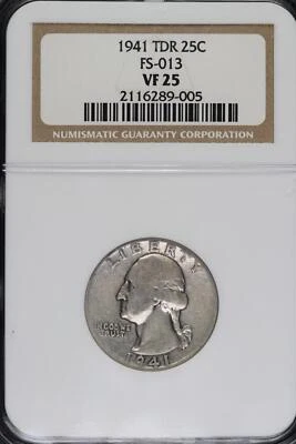 1941 Washington Quarter NGC VF25 TDR FS-013 *DoubleJCoins* 9101-76 - Image 1 of 2