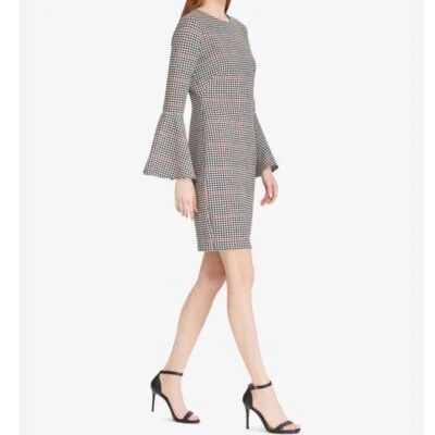 Lauren Ralph Lauren Houndstooth Plaid Bell Sleeve Dress Career Work 4P - Image 1 of 4