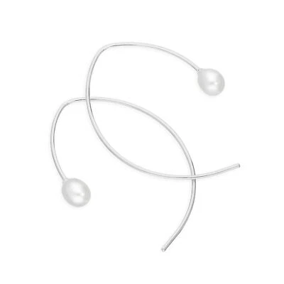 Sterling Silver & Pearl Curve Pull Through Earrings Pearls Pull Thru - Image 1 of 3