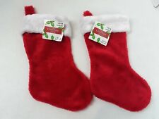 NEW Set of 2 Michaels Christmas Stockings Celebrate It Red Plush 13.5" NOS 1021