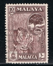 Briefm.Malaya Malacca Echte seltene 10 Cents. Marke mit einem Tiger gest