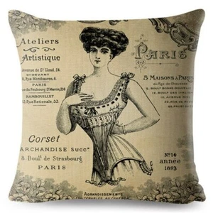 Taie d'oreiller housse de  coussin  retro vintage en lin  45x45 cm  - Imagen 1 de 3