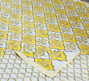 Indian Block Print Cotton Jaipuri Razai Handmade Quilted Bedspread Bedding Quilt - Picture 1 of 11