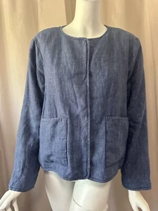 Eileen Fisher Organic Linen Blue Puffer Jacket size S Excellent - Picture 1 of 7
