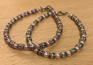 Pink Faux Pearl & Tibetan Spacer Bead Bracelets with Plated Lobster Clasps - Picture 1 of 8