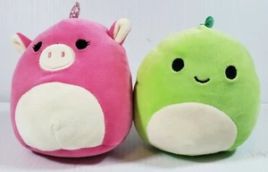 Squishmallow 5 inch Zoe unicorn pig, Dino green Dinosaur Set of 2 - Picture 1 of 9
