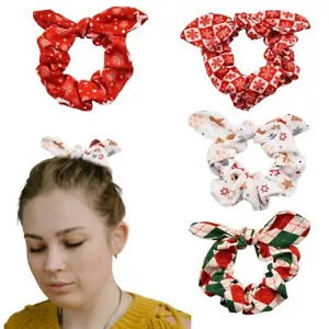 4PCS Christmas Bunny Ear Hair Scrunchies Cute Elastic Ponytail Holders for Kids - Picture 1 of 7