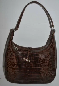 Longchamp Roseau Toggle Brown Croc Leather Hobo Shoulder Bag vintage - Picture 1 of 11