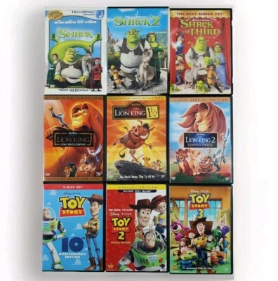 9 DVD Bundle Trilogy The Lion King Toy Story Shrek 1 2 3 Disney DreamWorks Set - Image 1 of 4