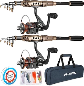 Plussino Fishing Rod &Reel Combo Carbon Fiber Telescopic Pole Salt Fresh Water  - Picture 1 of 6