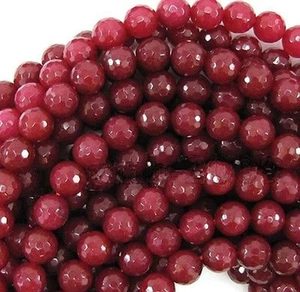 AAA 8mm Natural Faceted Brazil Red Jade Gemstone Round Loose Beads 15" - Picture 1 of 4